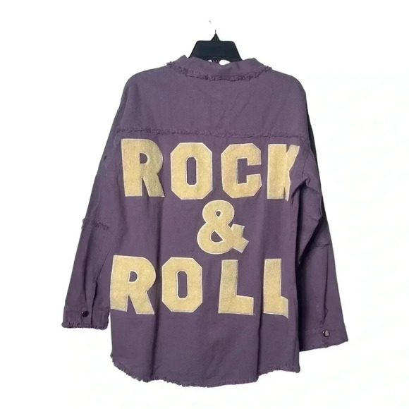 0636. J.NNA JEAN JACKET LAVENDER IN COLOR WITH‎ “ROCK AND ROLL” LETTER JACKET - Picture 8 of 11